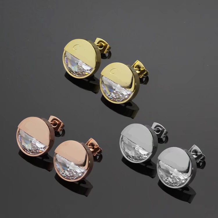 

Top Quality Titanium Steel Women Designer Stud Luxurious Styles White Cubic Zirconia Couple Earrings For Lady Wedding Hoop Party Gifts