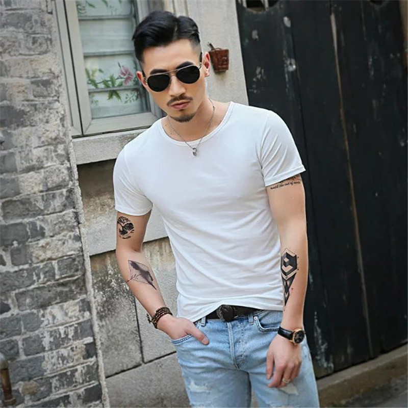 

Men s Shirts Clothes Short Trend Half Sleeve Round Neck Slim Fit Solid Color White Korean t Base Shirt Summer, White;black