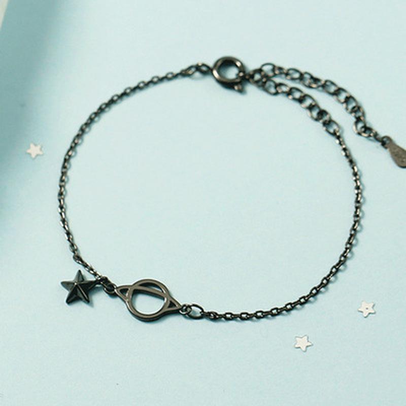 

Charm Bracelets Black Planet Stars Gothic Punk 925 Sterling Silver Adjustable Bracelet For Women Luxury Jewelry Korean Dainty Gift, Golden;silver