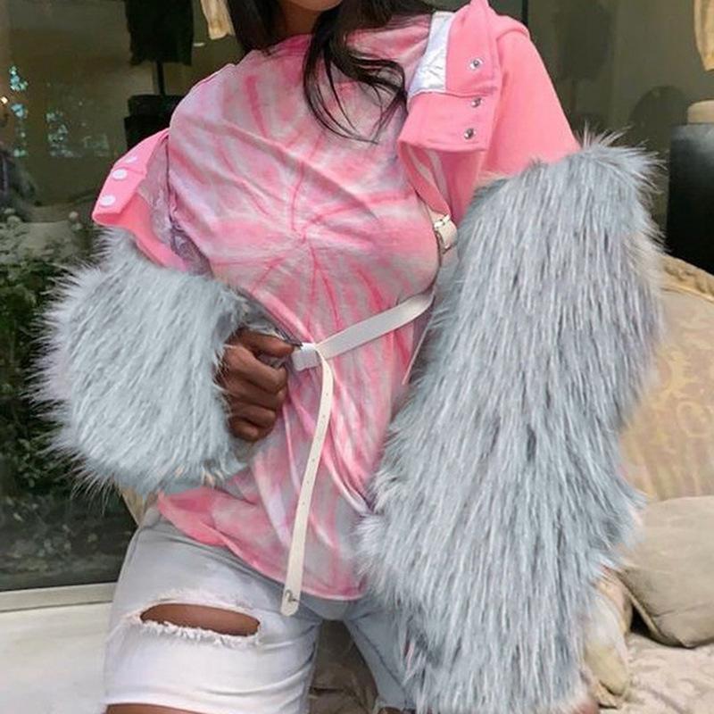 

Women's Jackets Baseball Jacket Furry Stitching Fashion Loose Single-breasted Coat 2021 Fall Streetwear, Black;brown