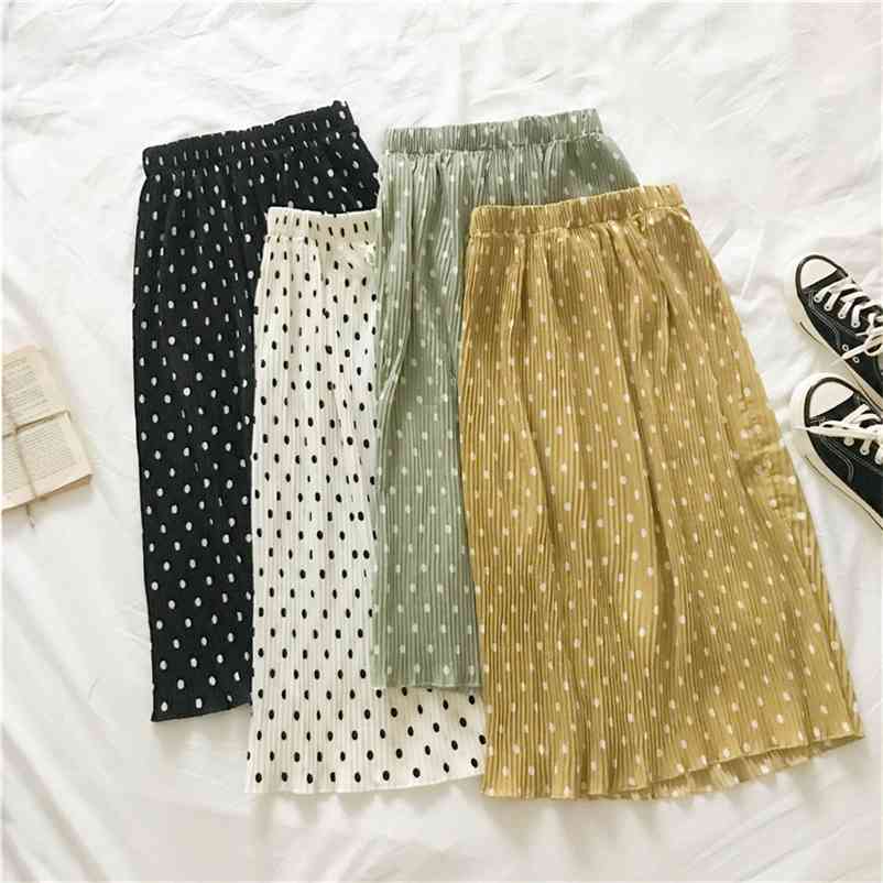 Chic Lace-up Polka Dot Skirt Chiffon Skirt Women Long Summer White Skirts Womens Black Faldas Largas De Fiesta 210412Z