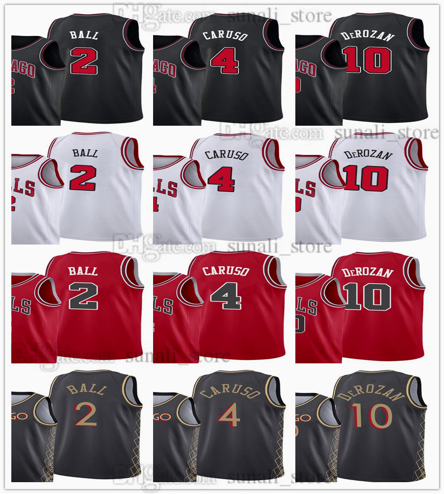 

2021 Trade Basketball Jersey Alex Caruso 4 Lonzo Ball 2 DeMar DeRozan 10 Black White Red Color Breathable Sports Shirts Fast Send