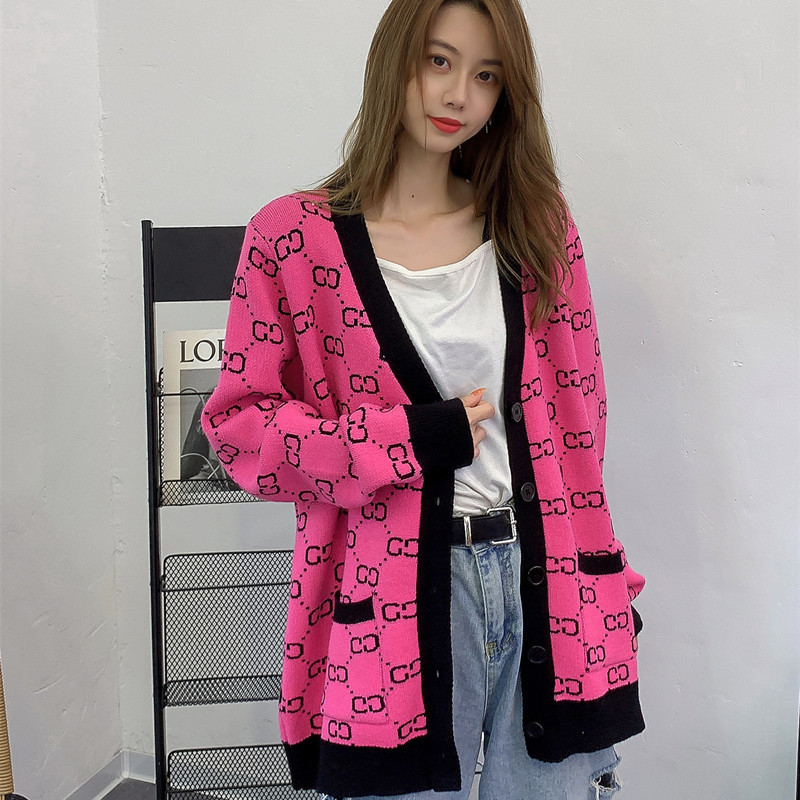 

2021 Autumn and Winter New Lazy Wind V-neck Sweater Womens Cardigan Loose Large Size Vintage Shirt Sweaters Coat, Red