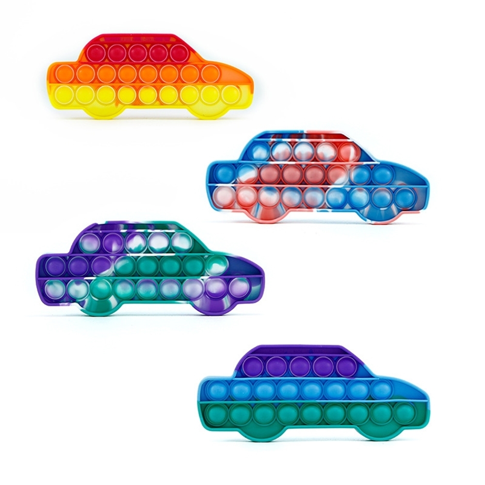 Car Shapes Fidget Toy Push Bubble Tie Dye Rainbow Silicone Puzzle Finger Game Children's Adults Pressing Decompression Toys H41CS13-image-687302024