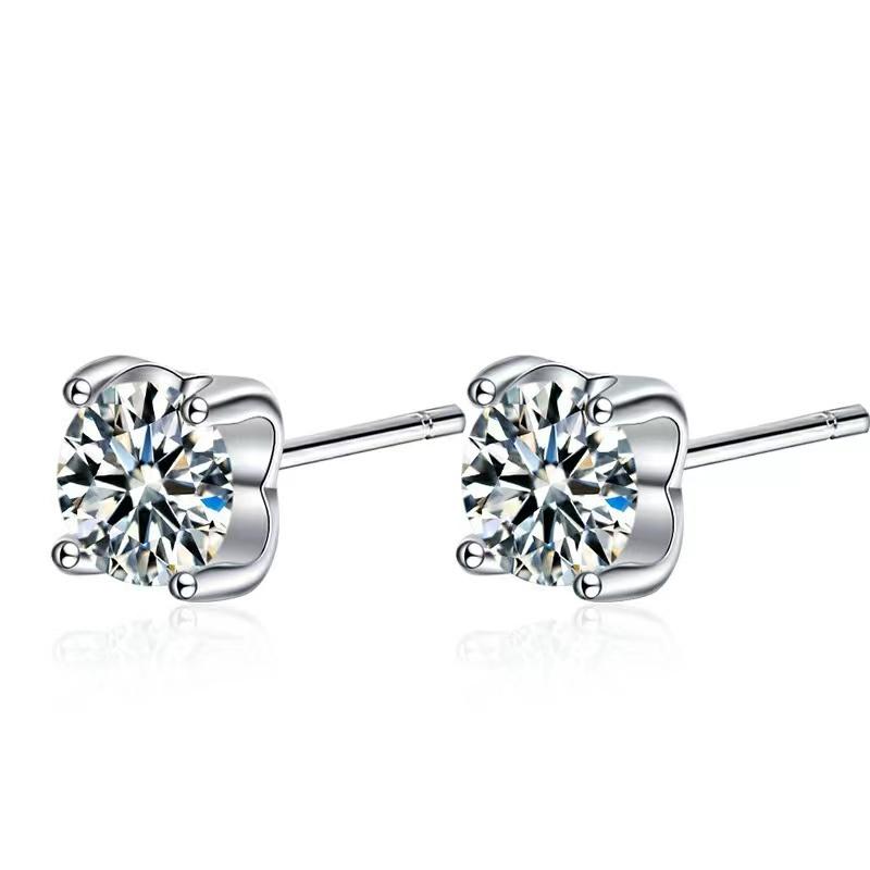 

stud trendy 5mm d color round moissanite diamond earrings women jewelry 100% s925 sterling silver bull head with gra, Golden;silver