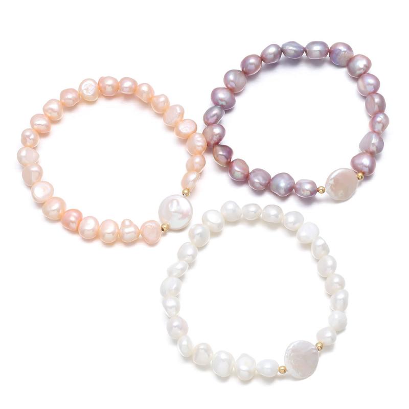 

Beaded, Strands Double-Sided Polished Pearls Bracelets Bangle Fashion Button Shaped Pearl Bracelet For Women Party Wedding Jewelry Gift 18cm