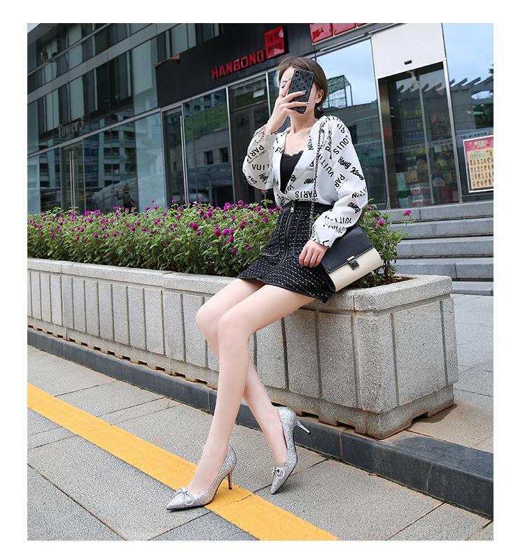 

Dress Shoes Rocwickline Summer And Autumn Women's Super High Heels Concise Office Lady Sexy Retro Light Slip-On Pointed Toe Thin, Black