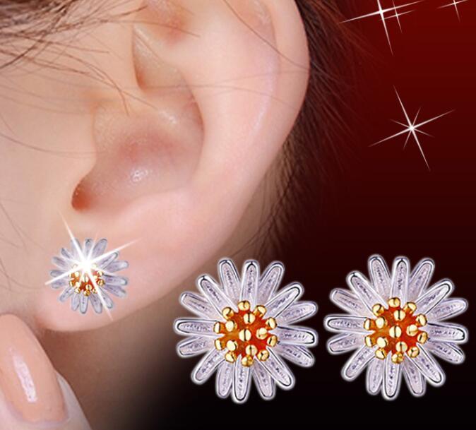 

Fashion Daisy Sun Flower Stud Earrings S925 Sterling Silver Cute Pretty Charm Earring Women Girls Jewelry Gift