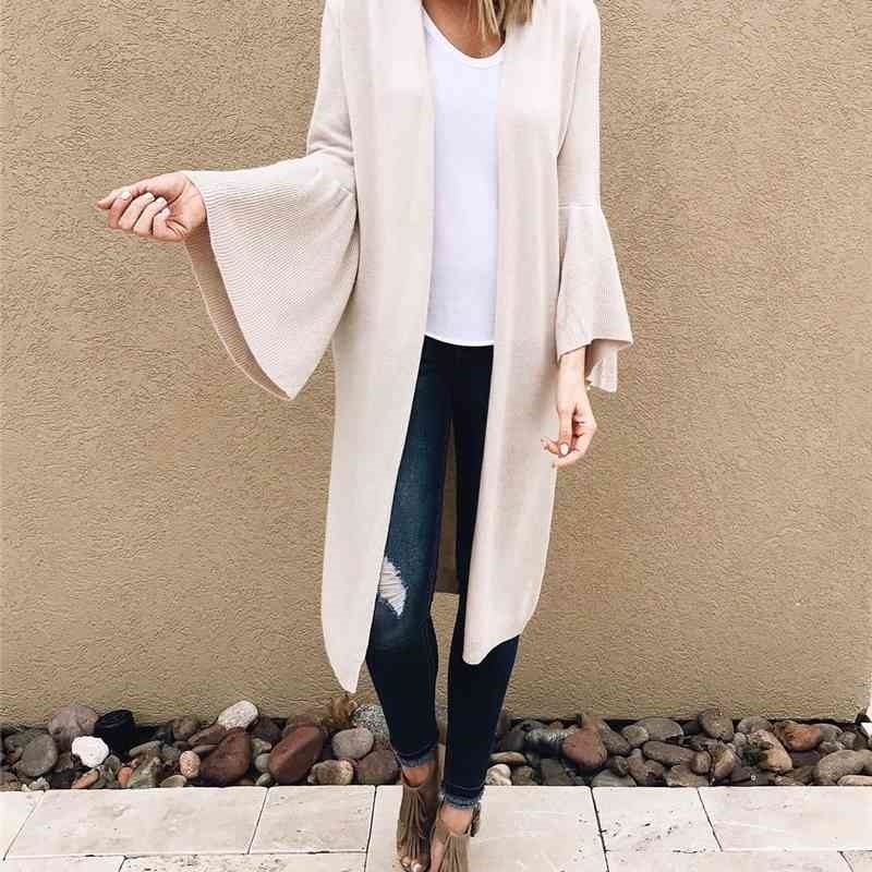 

Autumn Winter Long Cardigan Feminino Womens Sleeve Button Up Pockets Oversized Knit Women Coat 210603, Apricot