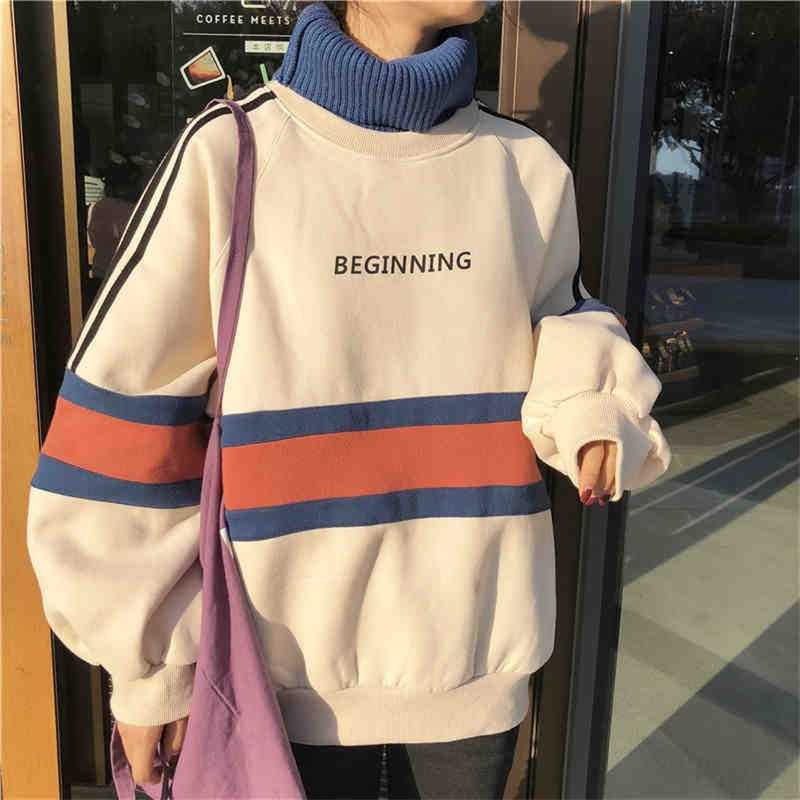 Hoodie Sweatshirt Women Winter Oversize Tops Fashion Pattern Printed Sweatshirt Autumn Turtleneck Outerwear Warm Pullover 210927