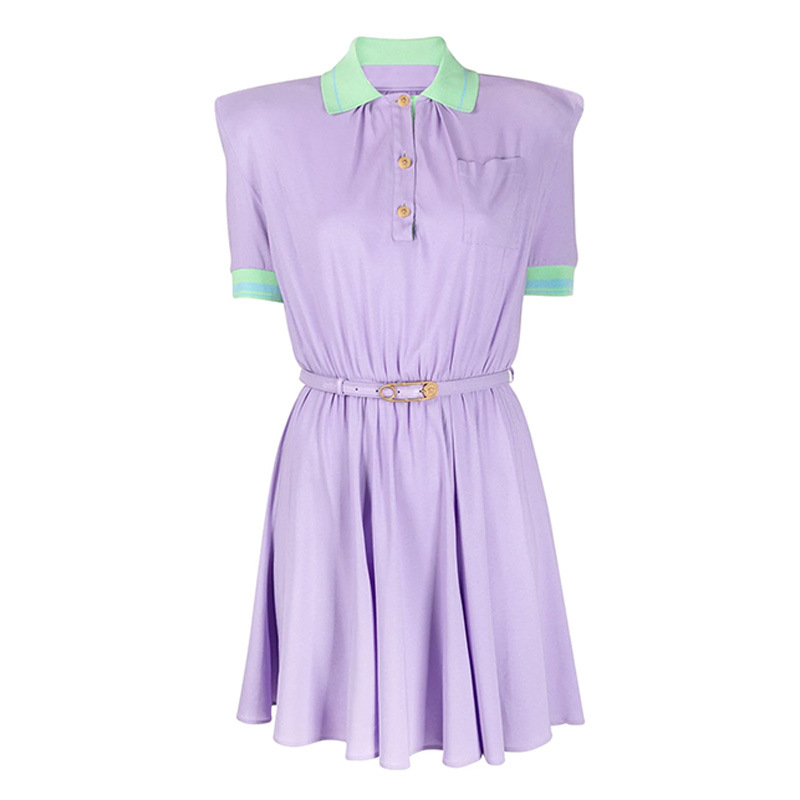 

Women Summer Sexy Runway Dresses Short Sleeve Turn Down Collar MilanDress Female Slim Mini Dress With Leather Belt MR10, Black