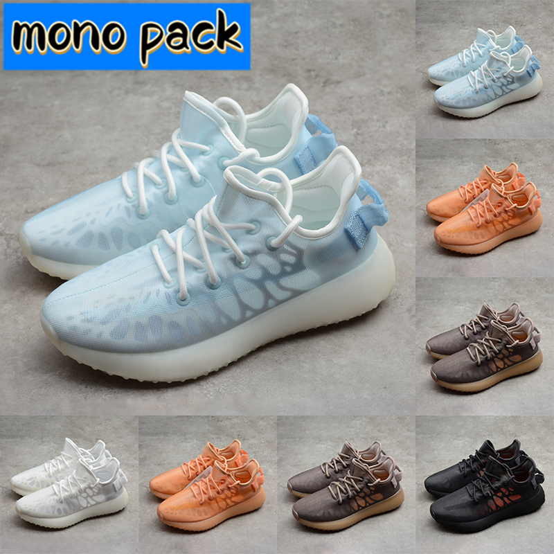 

Men women Mono pack v2 running shoes ice clay mist cinder white top quality low mens sneakers trainers US 5-12.5, Bubble wrap packaging