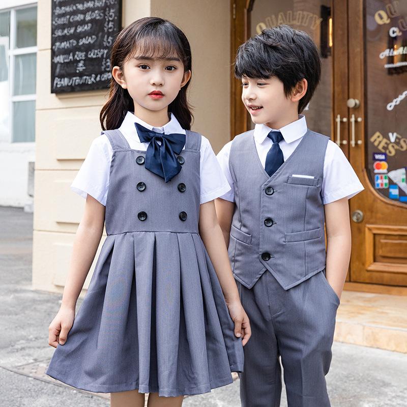 

Clothing Sets Kid Korean Japanese School Uniform For Girls Pinafore Dress White T Shirt Boys Vest Pants Bow Clothes Set Student Outfit Suit, Boy vest pants shirt