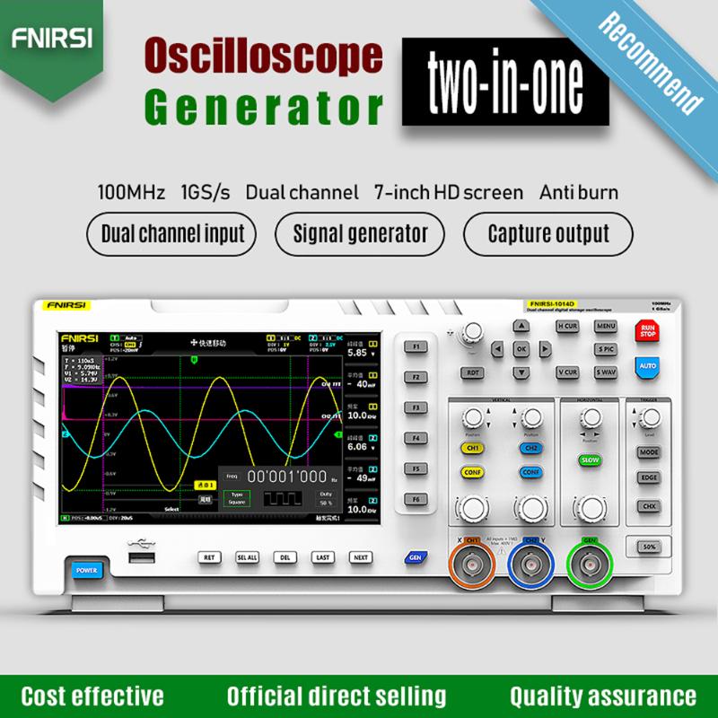 

Oscilloscopes FNIRSI-1014D Portable Oscilloscope 2 In 1 Dual Channel Input Signal Generator 100MHz* Ana-log Bandwidth 1GSa/s Sampling Rate