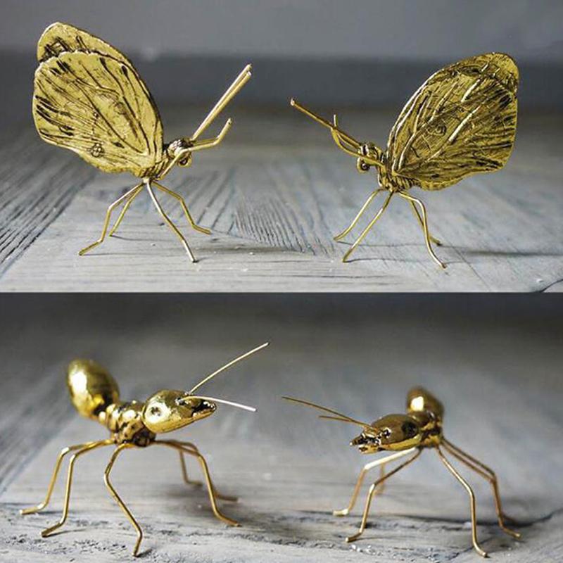 

Decorative Objects & Figurines Creative Metal Handicrafts Copper Gold Ant Butterfly Ornament Handmade For Home Modern Art Decoration Accesso