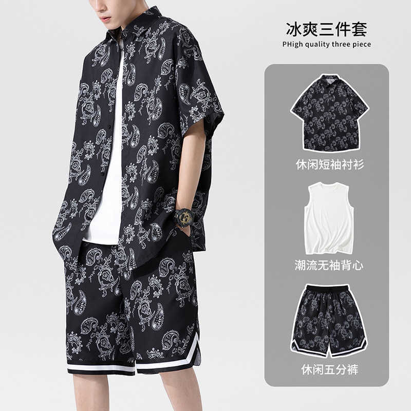 

summer suit with three piece men's fashion shirt, White