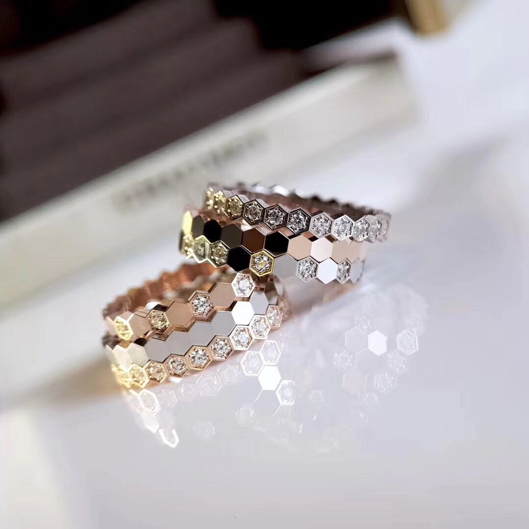 Ring S925 Sterling Silver High Version Cnc Shangmei Honeycomb Women's Net Red Rose Gold 18k Hair Band-image-724938073