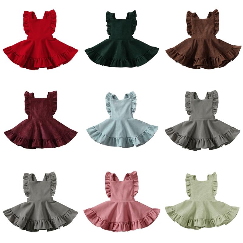 

Girl's Dresses 1-5Y Fashion Children Kids Baby Girls Princess Solid Corduroy Dress Autumn Winter Ruffles Casual Suspender Clothes