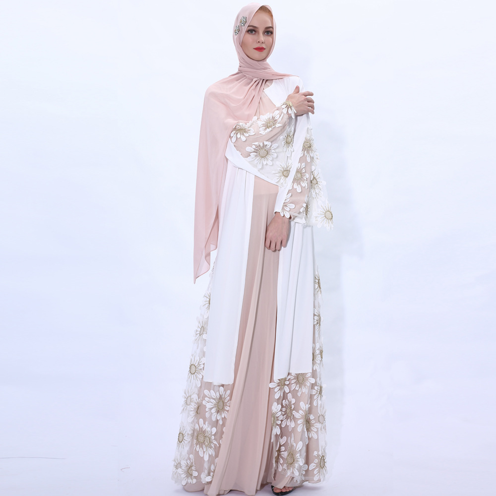 

Dubai Muslim Abaya Dress Lace Kaftan Open Abayas Robe Kimono Hijab Dresses Outwear Tunic Middle East Arab Jubah Islamic Clothing