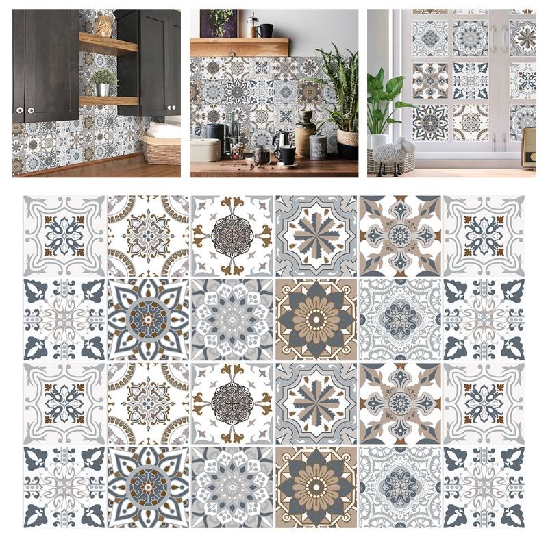 

Wall Stickers 24pcs Backsplash Tile Peel Stick Sticky Waterproof Removable Floor Stair Decals For Bathroom Kitchen Decor