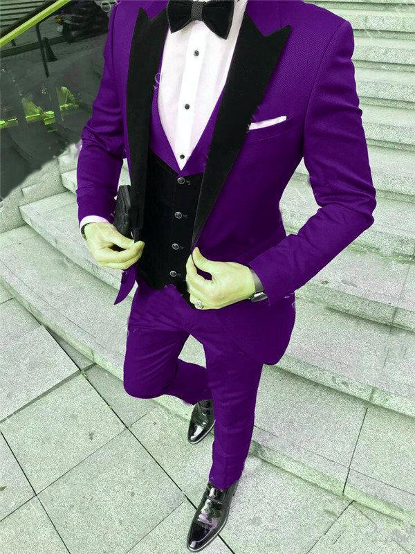 

Men's Suits & Blazers Terno Casamento Men 3 Pieces Slim Fit Business Groom Purple Tuxedos For Formal Wedding Suit (Blazer+Pants+Vest), As picture3