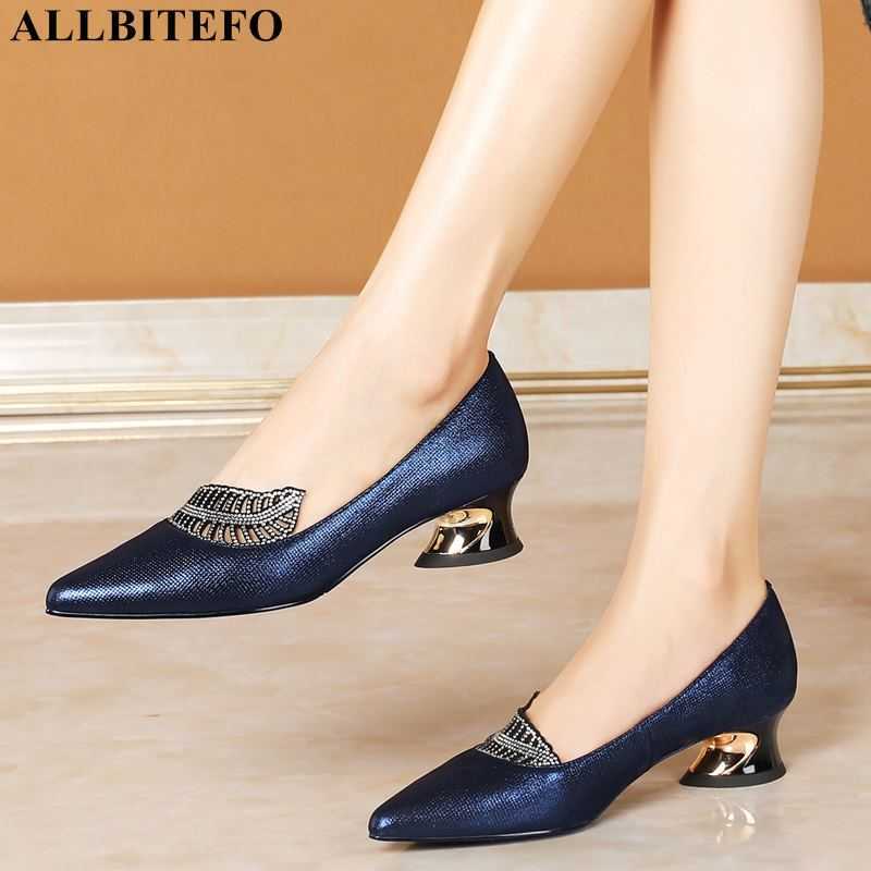 

ALLBITEFO thick heels genuine leather party women shoes brand high heels office ladies shoes party women heels 210611, As picture
