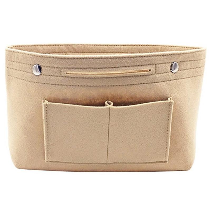 

Beige Women Fashion Felt Cloth Inner Bag Fits In Insert Handbag Multi-Pockets Cosmetic Bags Storage Personal Belongings Organize & Cases