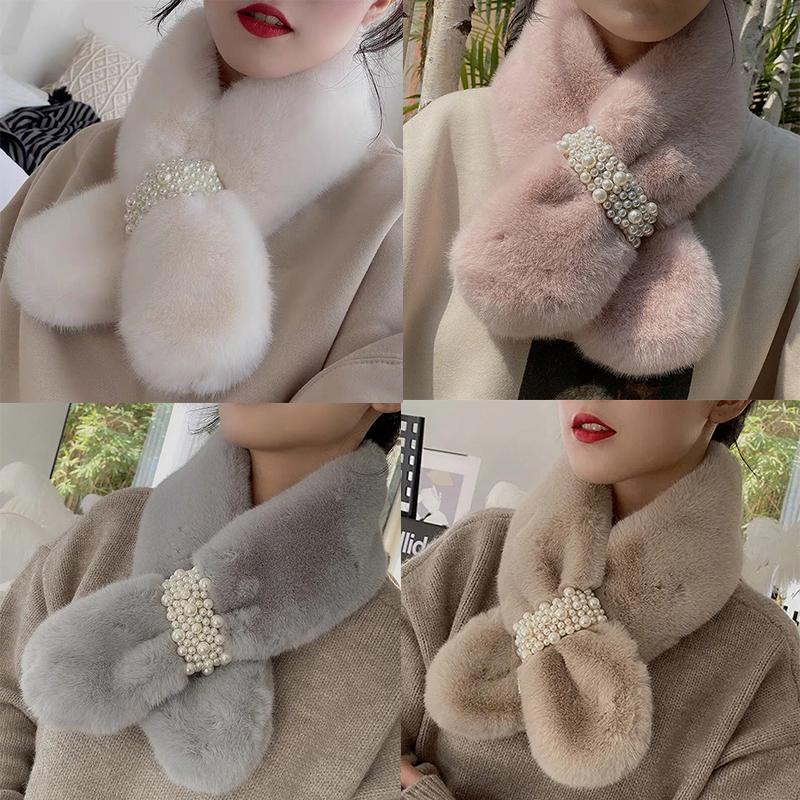 

Scarves Fashion Soft Pearl Faux Fur Scarf Women Winter Thick Warm Neck Collar Ladies Girl Delicate Elegant Nice Accessories, Blue;gray