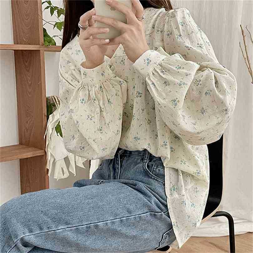 

All Match Florals Summer Fairy Gentle V-Neck Sale Girls Casual Sweet Printing Basic OL Streetwear Shirts 210525, Photo color