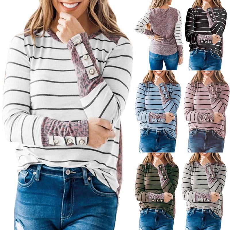 

LXY8052 Autumn Women Apparel Long Sleeve Tops Leopard Pattern Patchwork O-neck Printing And Dyeing Pullovers Tees Casual Loose T-shirts Streetwear