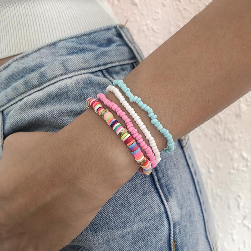 

Beaded, Strands Multilayer Beaded Bracelets Set Boho Bohemian Wrist Arm Rainbow Jewelry Colorful Elastic Wristband Jewellery Party Gift