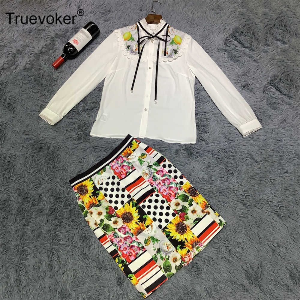 

Truevoker Women's High Quality Fruit Print White Chiffon Blouses With Pencil Skirt Office Lady Two In One Sets 210602