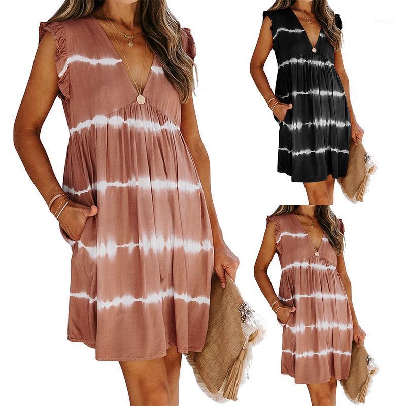 

Casual Dresses European And American Women' Dress In Spring Summer 2021 Supply Lotus Sleeve V-neck For Women