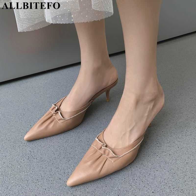 

ALLBITEFO Fold Design Soft Genuine Leather Women Sandals Expose The Heel Shoes Fashion Street Outdoor Summer Slippers Flip Flops 210611, As picture