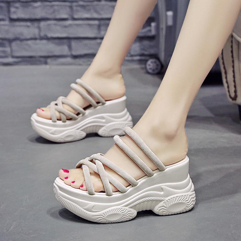 

Platform Women Summer Sandals 2021 Enhanced Versatile Web Celebrity Wedges Sponge Cake Shoes Ladies Zapatos, Beige