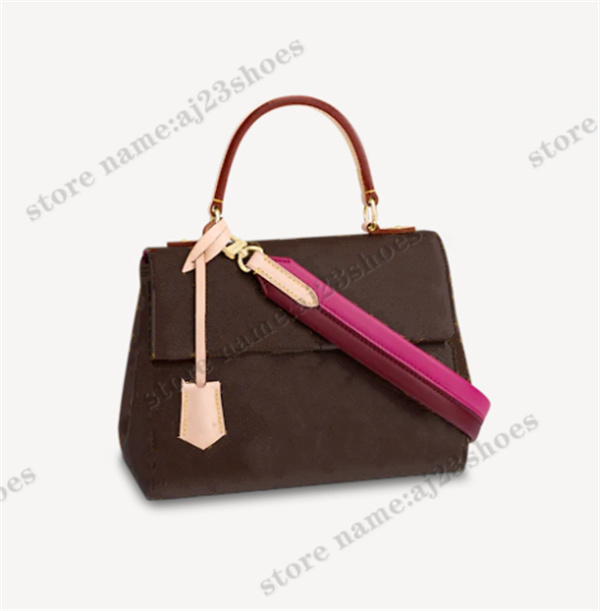 

Cluny BB luxury handbags colorful strap Designer Bags Fuchsia Bordeaux Red Tote flap Crossbody Bag M42738, 01