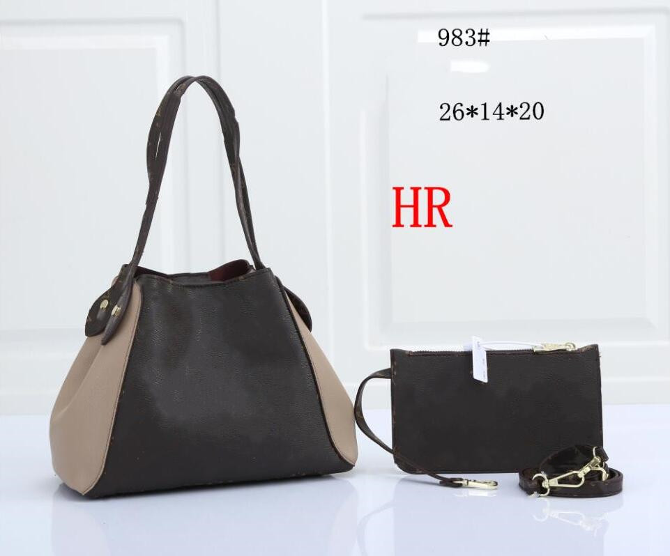 

2021 Designer high quality shoulder bag two-piece diagonal bags printing Ladies PU Casual fashion leather la at Lady One-Shoulder Handbag large capacity, Brown