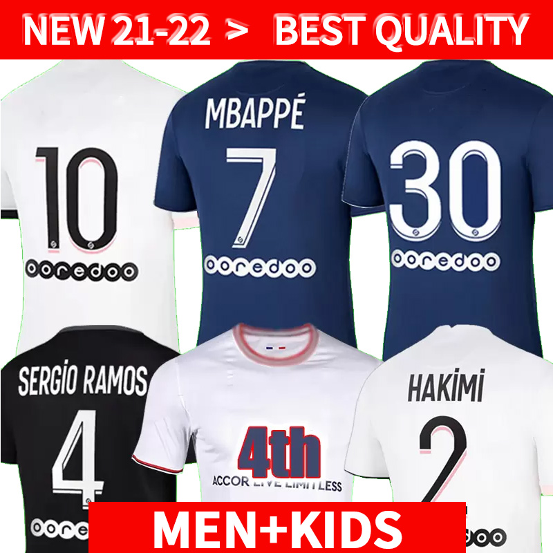 

MBAPPE HAKIMI PLAYER #30 soccer jersey SERGIO RAMOS 21 22 Maillots de football 2021 2022 MARQUINHOS VERRATTI pSGS men + kids kit shirt uniforms maillot foot third 3rd, 2122 away suit