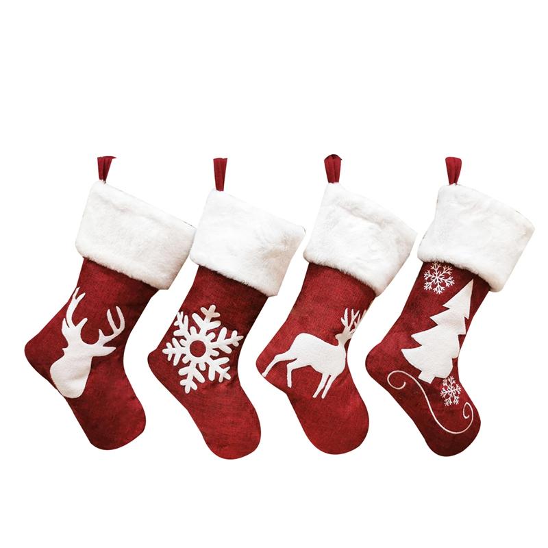 

Christmas Decorations 4Pack Stockings Socks Gift Candy Bag For Home Year Pocket Hanging Xmas Tree Ornament