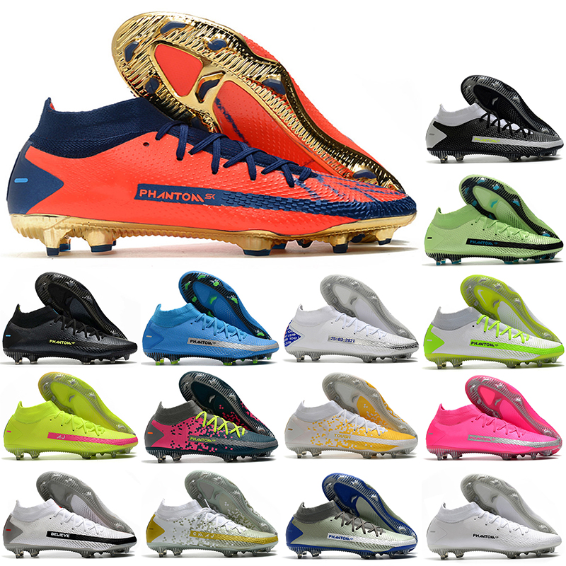

2021 Mens Phantom GT Elite FG Soccer High ankle Football Shoes Rawdacious Skepta Impulse Pack 3D Scorpion Black Boys Boots Cleats chuteiras, White;red
