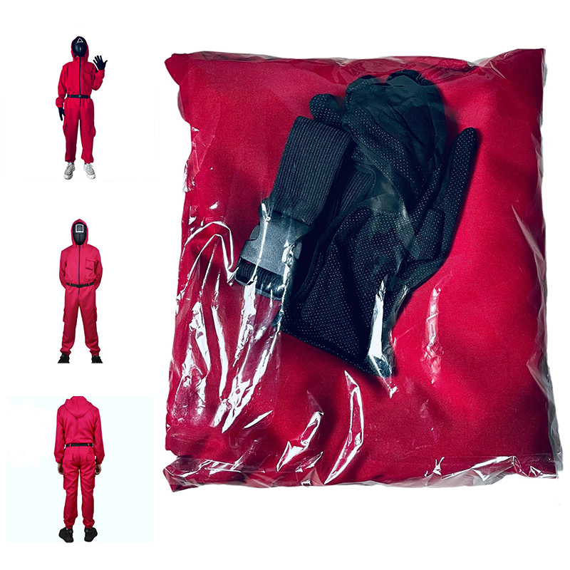 

Halloween Toys Squid Game Party Streamer Decorate Supplies Cos Suit Costume Carnival One-Piece With Belt Gloves Red Jumpsuit DHL