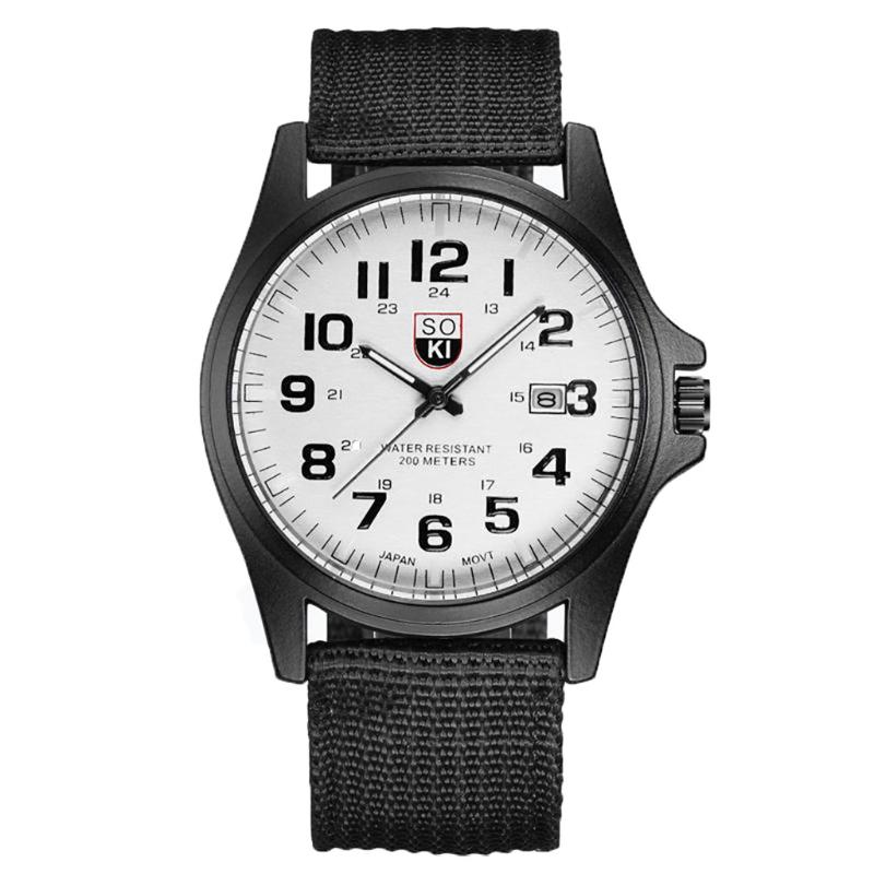 

Wristwatches Fashion Men's Wristwatch Military Woven Nylon Belt Calendar Quartz Watch Simple Sports Temperament Masculino Clock, Black