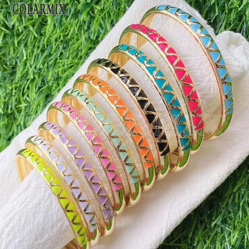 

Bangle 3 Pcs Enamel Mix Color Jewelry Fashion Gold Metal For Women 31710