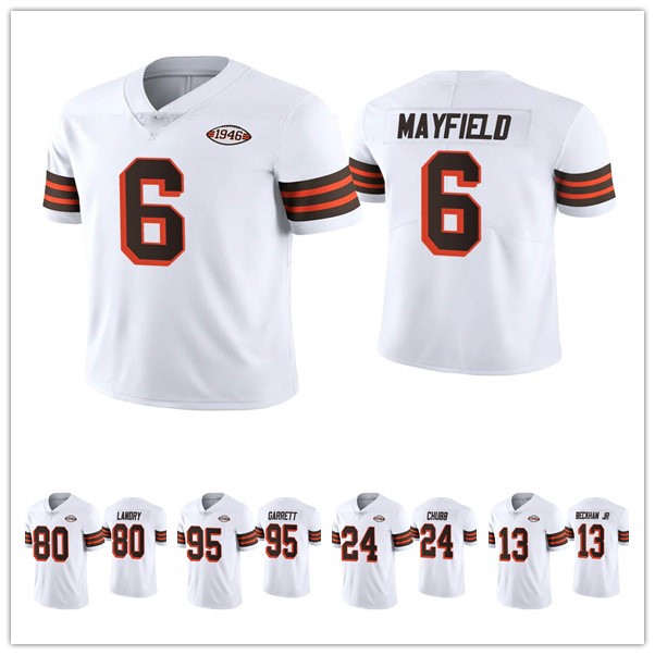 

Odell Beckham Jr Myles Garrett Nick Chubb Jarvis Landry Baker Mayfield ClevelandBrownsMEN 1946 Collection Alternate Vapor Limited Jersey, Black;red