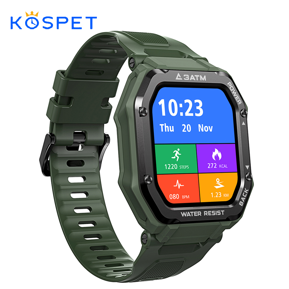 

KOSPET ROCK 1.69-inch Touch Smart Watch for Men Women Heart Rate Monitoring Sports Watches Blood Pressure 3ATM Waterproof Watchg, Green