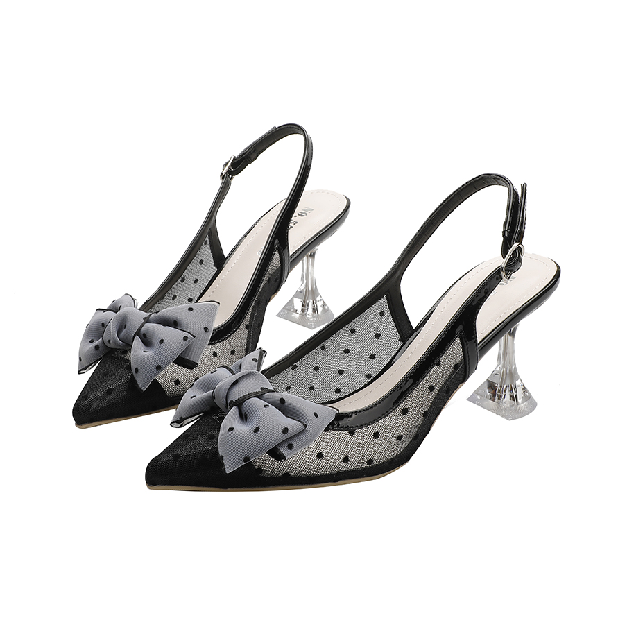 

Top Quality Red Bottom Ladies High Heels Nude Color Pointed Sandals Fashion Banquet Stylist Shoes Ladies Dress Shoes Bow tie polka dot heels, Black