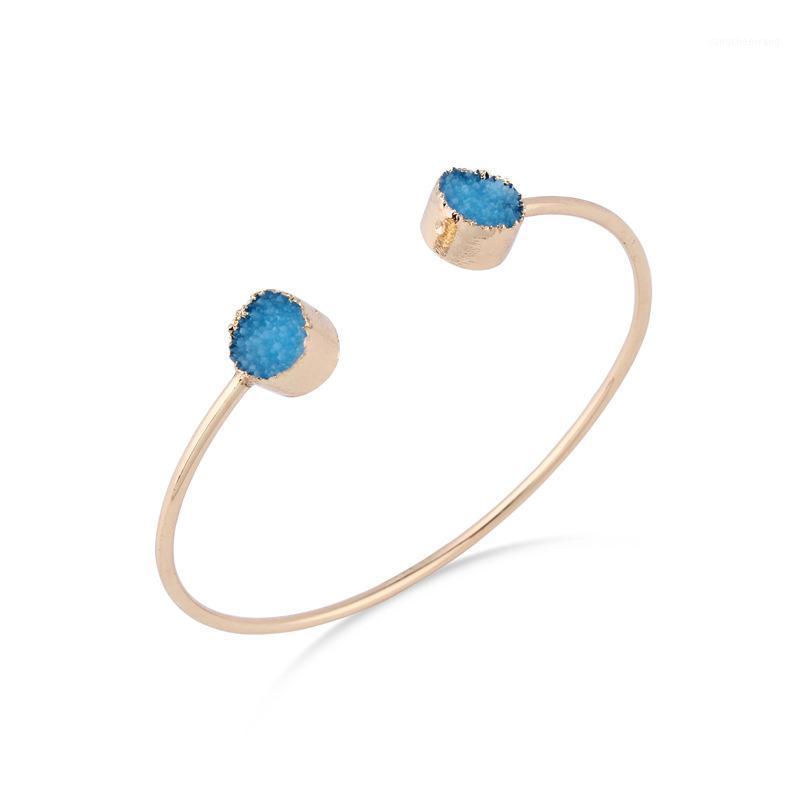 

Fashion Vintage Resin Drusy Druzy For Women Geometric Round Blue Black Bracelet Bangles Gold Color Gift Bangle