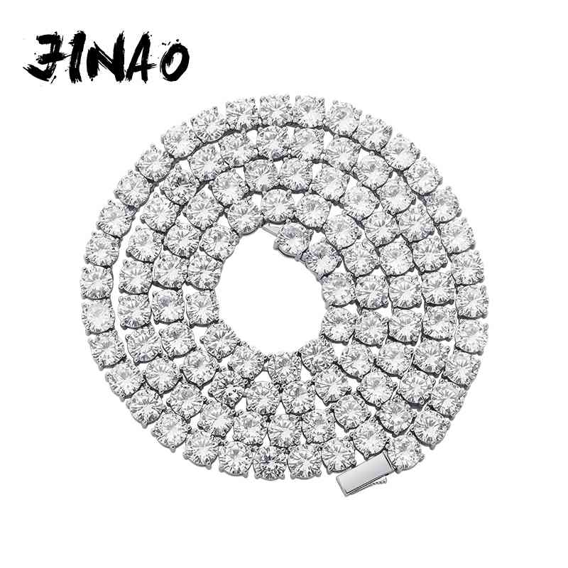 

JINAO Hip Hop Iced Out 3-6mm Spring buckle Micro Pave Cubic Zircon Copper Stone Tennis Chain Necklace for Men Women Gifts