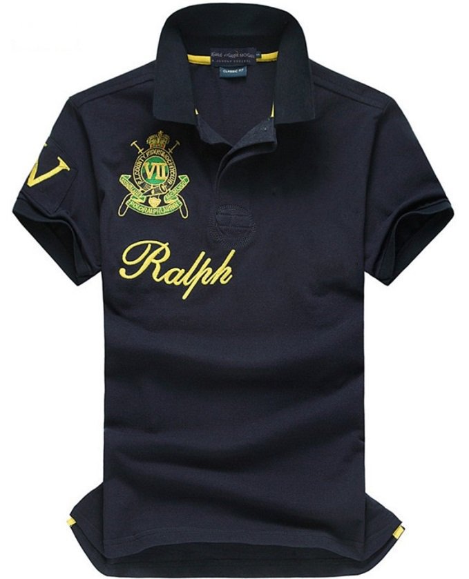 

European and American Summer Embroidered Short Sleeve polos Shirt Lapel T-shirt Street Casual Wear, Blue