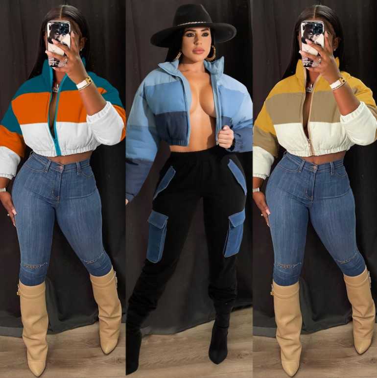 

Women's Jackets ALS269-winter Casual Wear Pure Color Crop Top Sweatshirt Sports Stacked Hooded Women 2 Piece Set Clothing, Black;brown